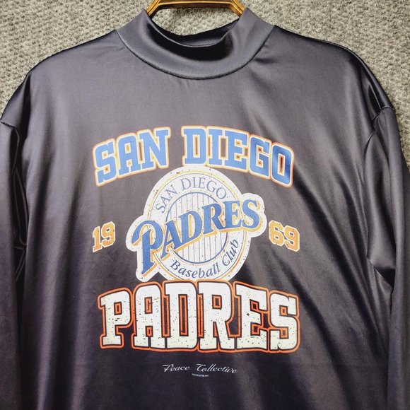San Diego Padres Mock Crew Satin Sheen Spandex Shirt Women Size S - Picture 3 of 7